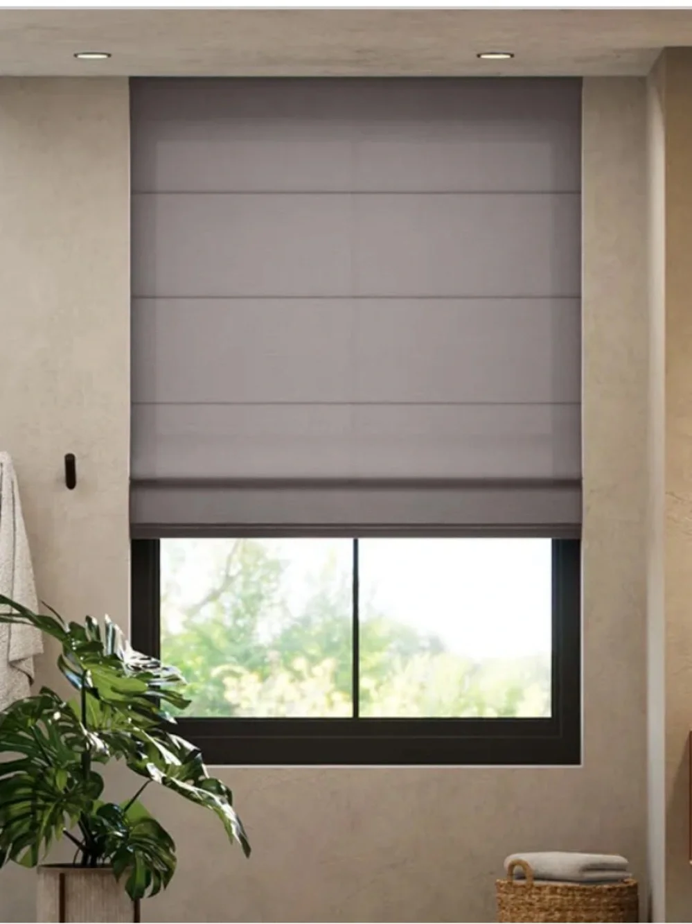 Select Blinds Roman Shades Click 2 Fit No Drill Installation in Charcoal Tweed